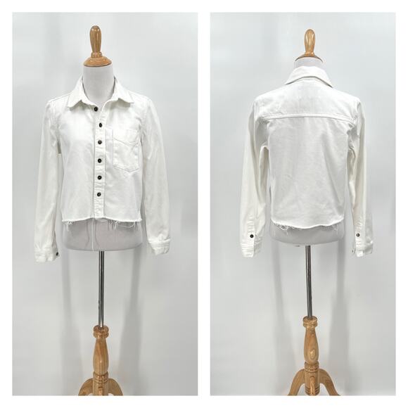 PISTOLA Denim Cut Off Crop Shirt Jacket Womens XS White Distressed Button Front - Picture 1 of 15